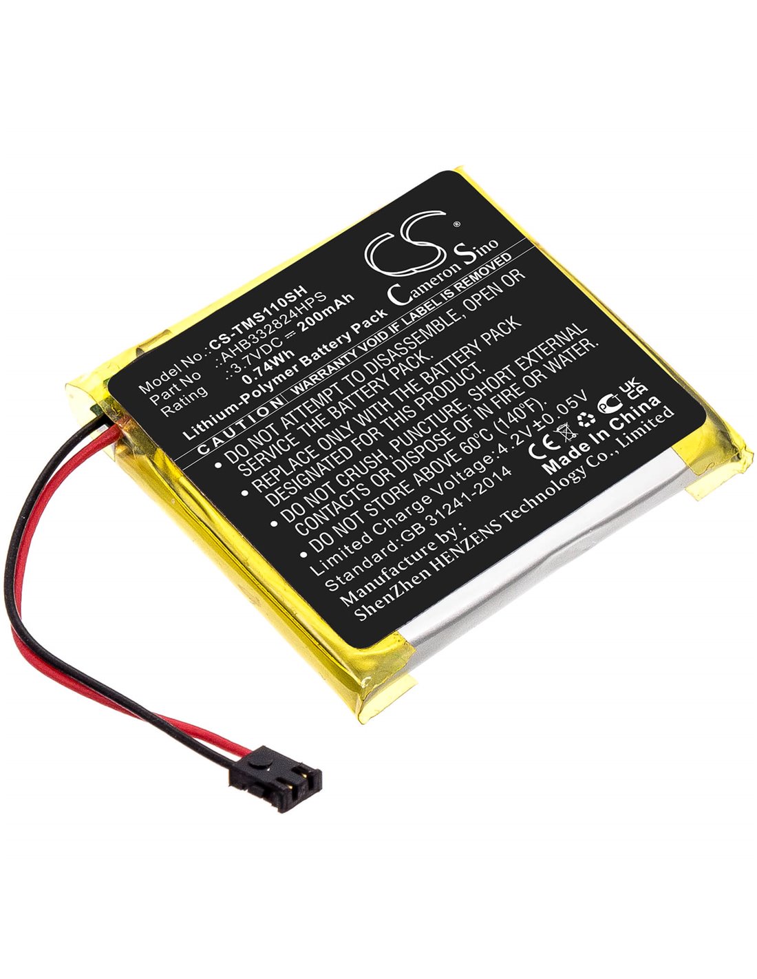 3.7V, 200mAh, Li-Polymer Battery fits Tomtom, Spark Cardio + Music Gps, 0.74Wh