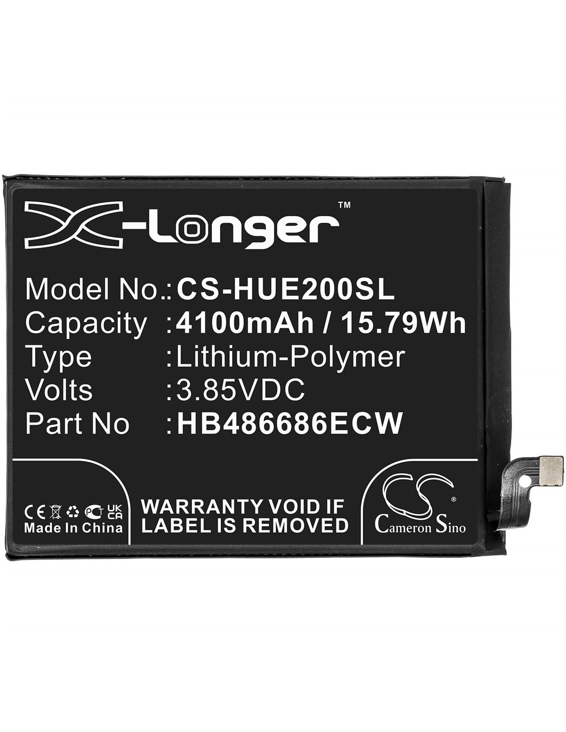 3.85V, Li-Polymer, 4100mAh, Battery fits Huawei, Changxiang 20 Plus, Enjoy 20 Plus, Enjoy 20 Plus 5g Standard Edit, 15.79Wh