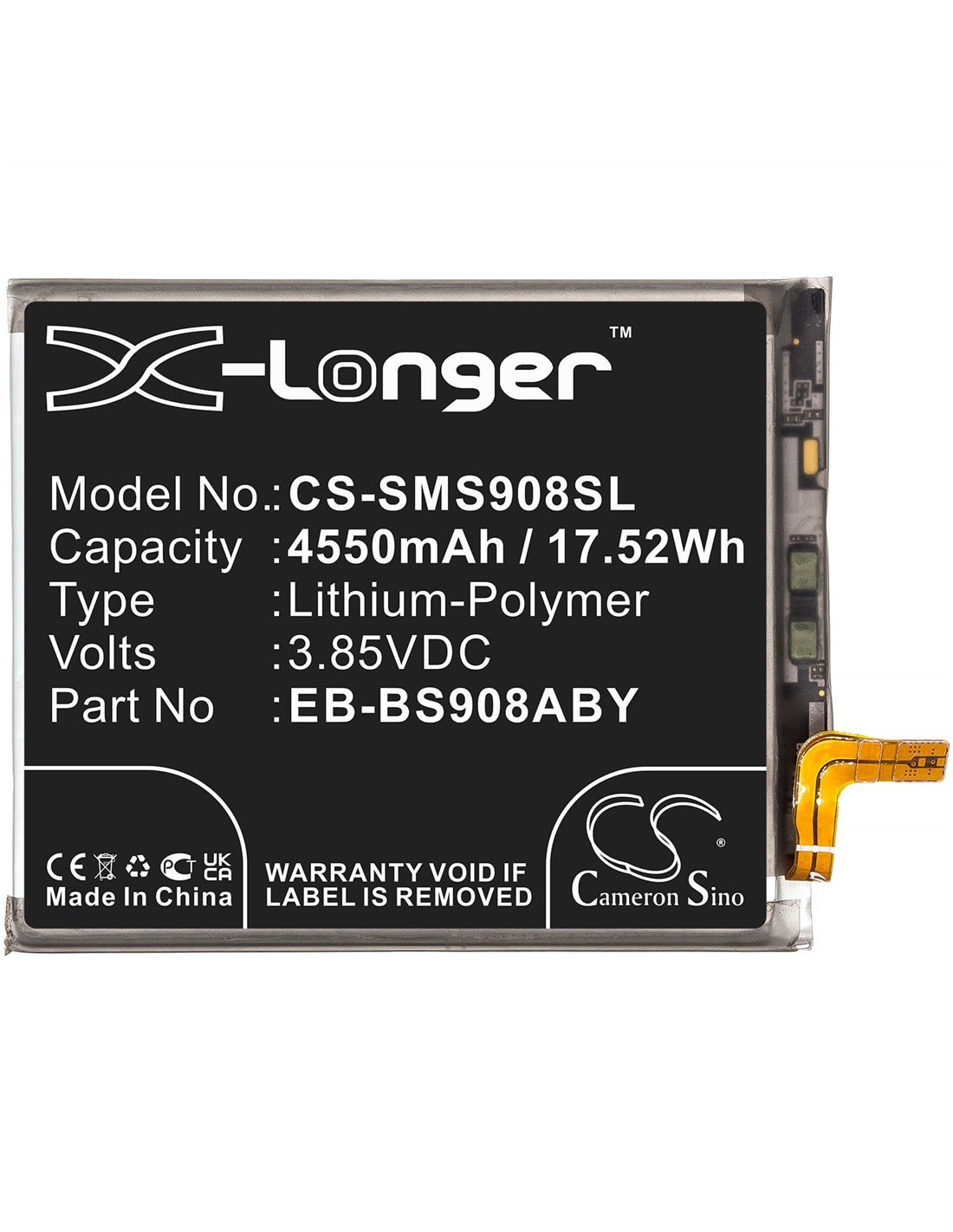 3.85V, 4850mAh, Li-Polymer Battery fit's Samsung, Galaxy S22 Ultra 5g, Sm-s906w, Sm-s9080, 18.67Wh