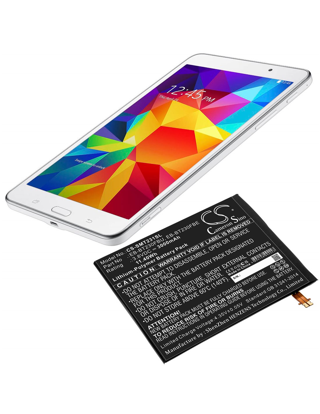 Battery for Samsung Sm-t230nu, Galaxy Tab4 7.0, Sm-t239c 3.8V, 3000mAh - 11.40Wh