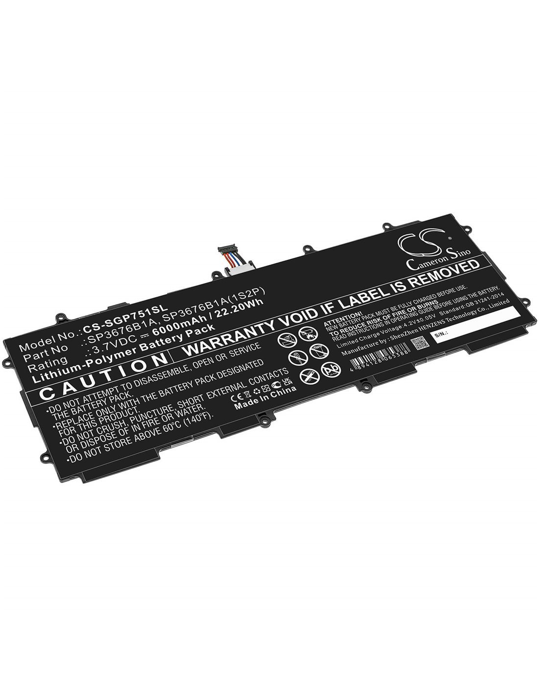 Battery for Samsung Gt-p7510, Galaxy Tab Gt-p7510, Galaxy Note 10.1 LTE, 3.7V, 6000mAh - 22.20Wh