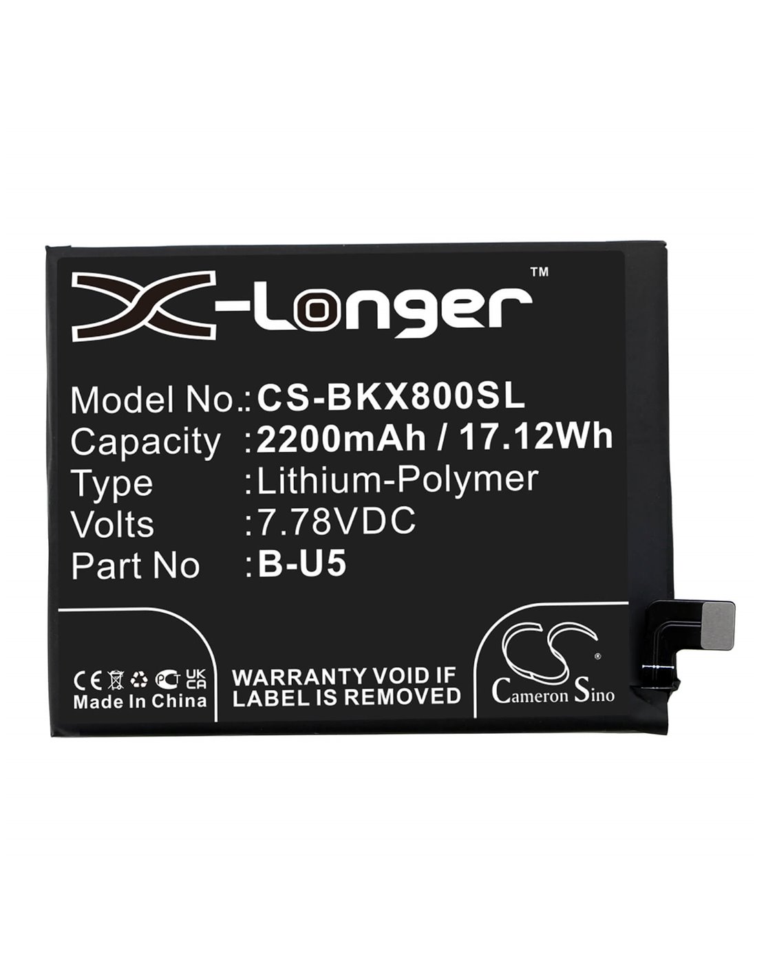 7.78V, Li-Polymer, 2200mAh, Battery fits Vivo, v2144, V2183a, 17.12Wh
