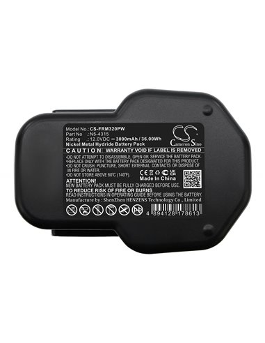 12.0V, Ni-MH, 3000mAh, Battery fits Fromm, p320, P325, 36.00Wh