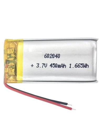 3.7V, Li-Polymer, 450mAh, Battery fits LP602040, 602040, 1.66Wh