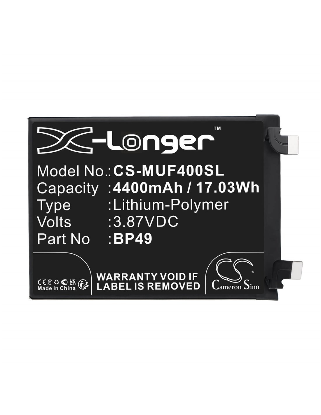3.87V, Li-Polymer, 4400mAh, Battery fits Poco 22021211rg, 22021211ri, 17.03Wh