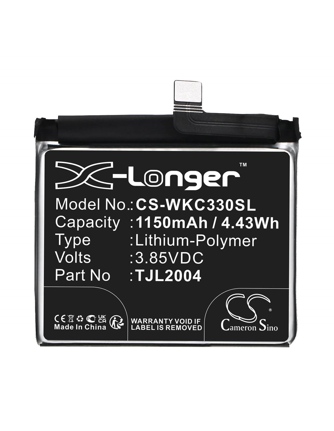 3.85V, Li-Polymer, 1150mAh, Battery fits Wiko C330, Rakuten Mini, 4.43Wh