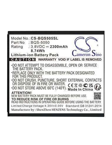 Battery for Bq Bqs-5050 3.8V, 2300mAh - 8.74Wh