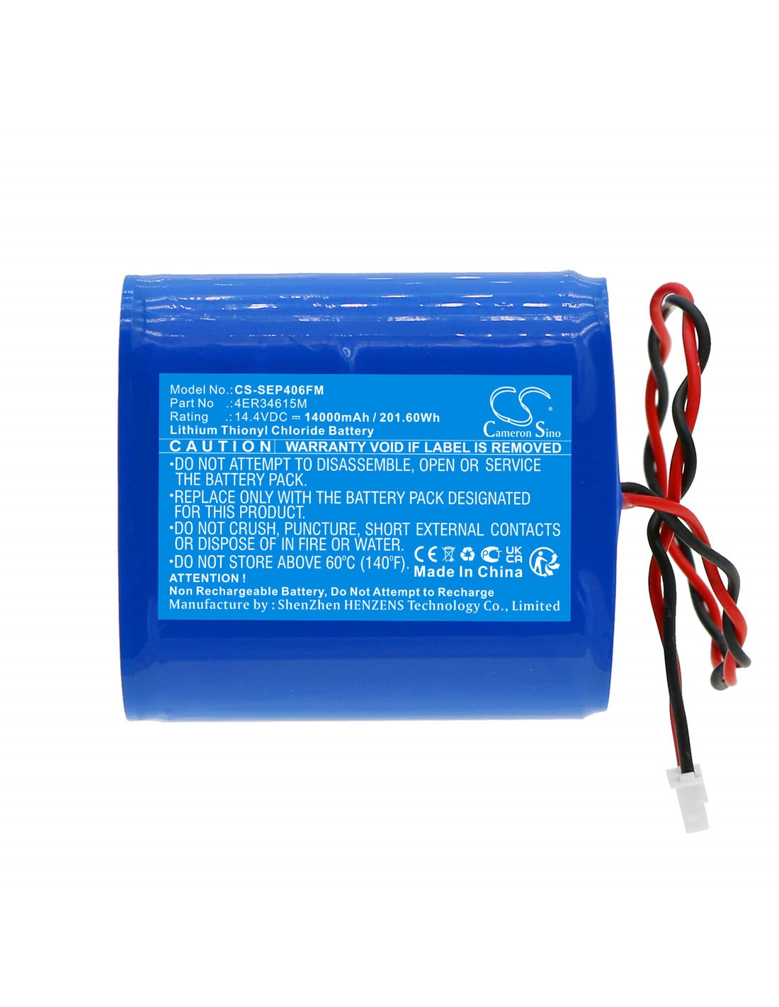 14.4V, Li-SOCl2, 14000mAh, Battery fits Saracom Eb-10, Sep-406, 201.60Wh