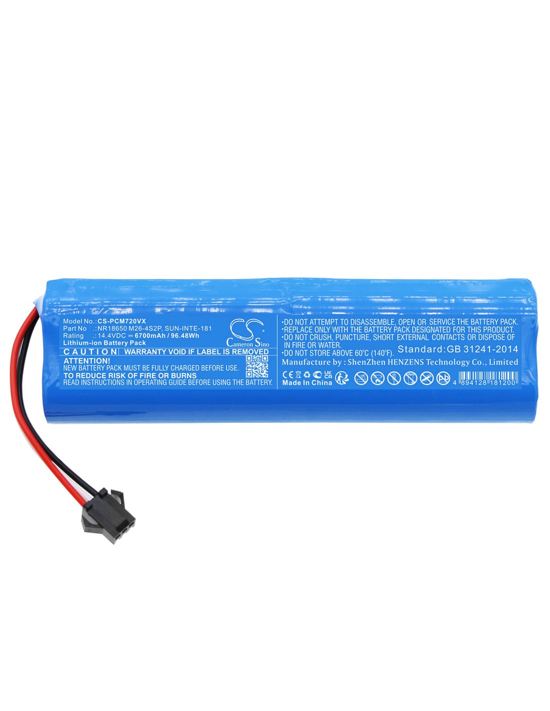 14.4V, Li-ion, 6700mAh, Battery fits Lydsto G2, R1, R1 Pro, 96.48Wh