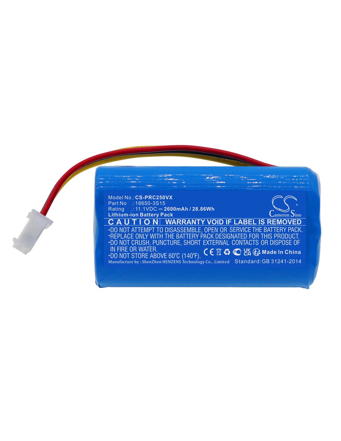 11.1V, Li-ion, 2600mAh, Battery fits Pure Clean Pucrc25, Pucrc25_0, Pucrc26b, 28.86Wh