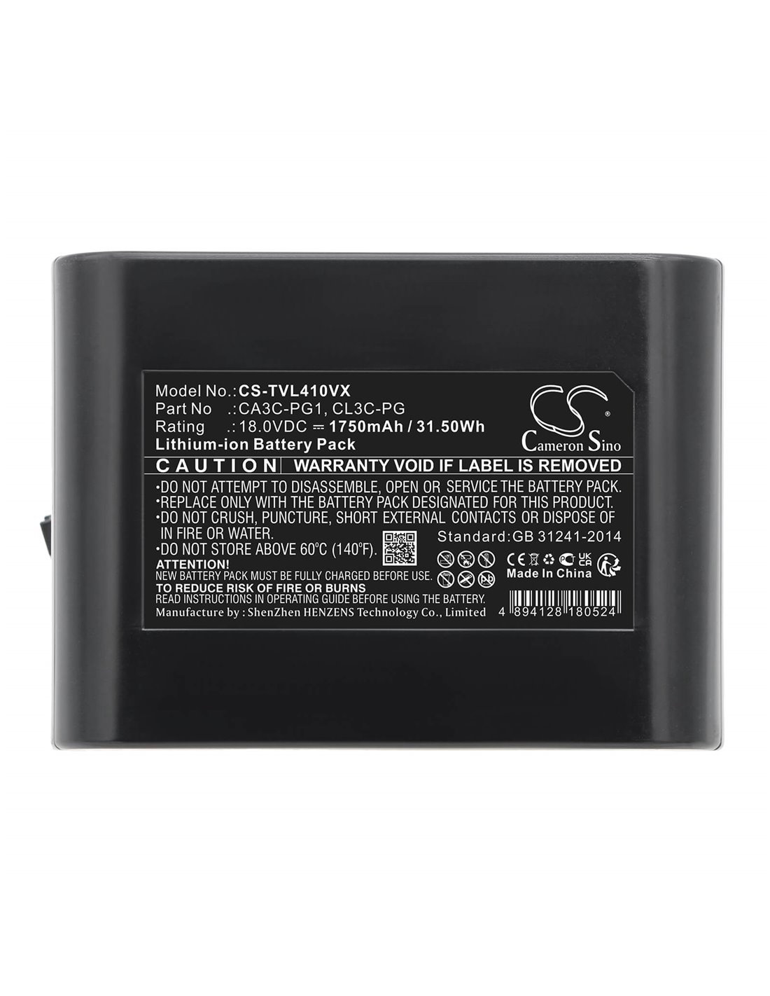 18.0V, Li-ion, 1750mAh, Battery fits Toshiba Cl410ac, Vc-cl1200, Vc-cl1300, 31.50Wh
