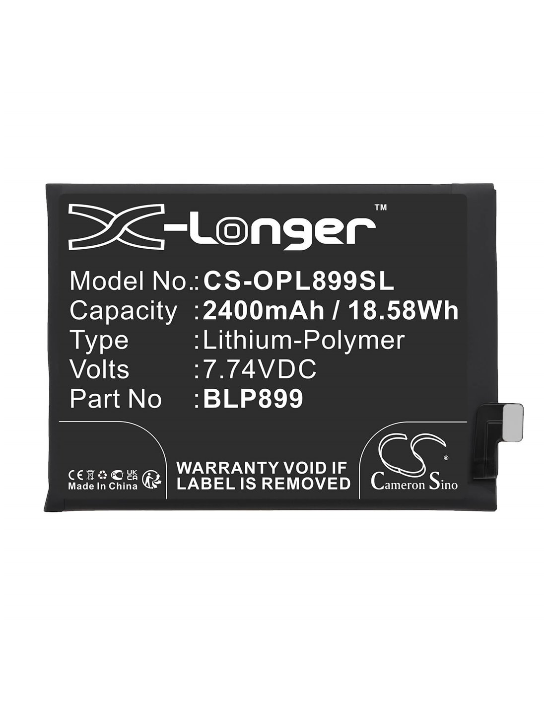 7.74V, Li-Polymer, 2400mAh, Battery fits Oneplus 10 Pro, 10 Pro 5g, 18.58Wh