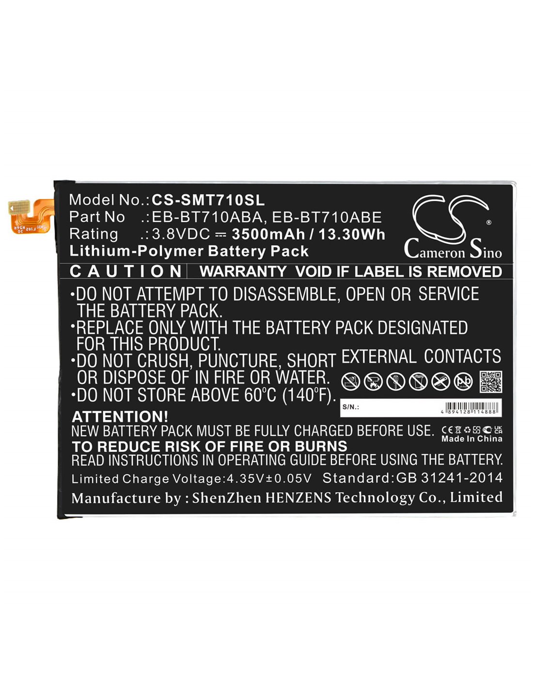 Battery for Samsung Sm-t710, Galaxy Tab S2 8.0 Wifi, Sm-t715 3.8V, 3500mAh - 13.30Wh