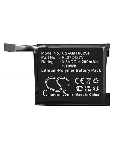 3.8V, Li-Polymer, 290mAh, Battery fits Amazfit, A1602, A1612, 1.10Wh