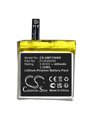 3.8V, Li-Polymer, 400mAh, Battery fits Amazfit, A19029, Gtr 47mm, 1.52Wh