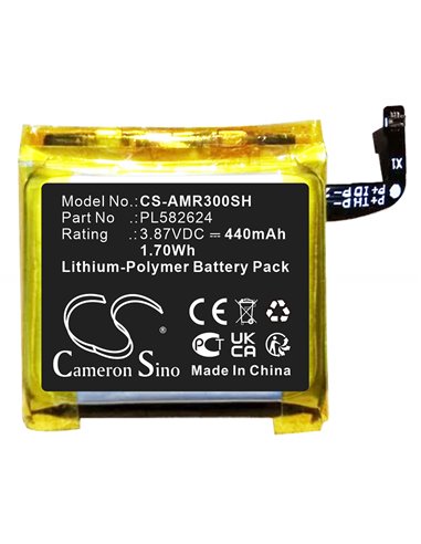 3.87V, Li-Polymer, 440mAh, Battery fits Amazfit, A2039, A2040, 1.70Wh
