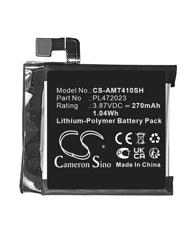 3.87V, Li-Polymer, 270mAh, Battery fits Amazfit, Gts 4 Mini, 1.04Wh