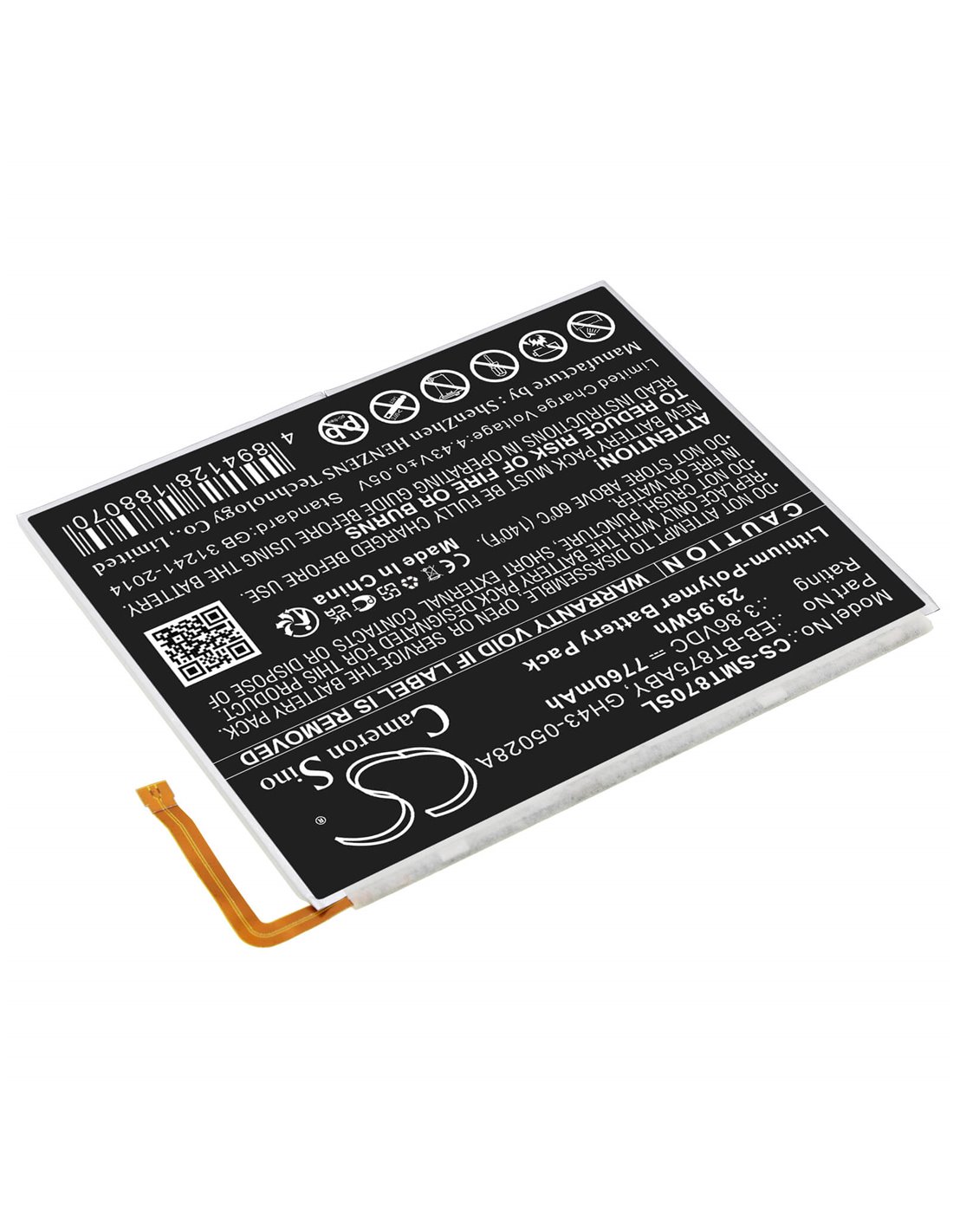 3.86V, Li-Polymer, 7760mAh, Battery fits Samsung, Galaxy Tab S7 11.0, Galaxy Tab S7 5g Uw 11.0, 29.95Wh