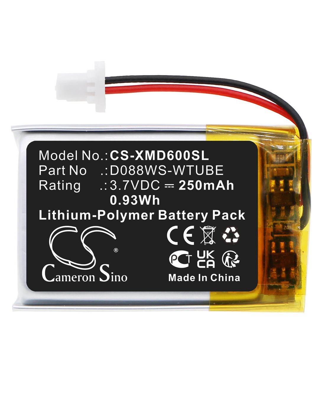 3.7V, Li-Polymer, 250mAh, Battery fits Xp Metal Detectors, Ws Audio Headphones, Ws4, 0.93Wh