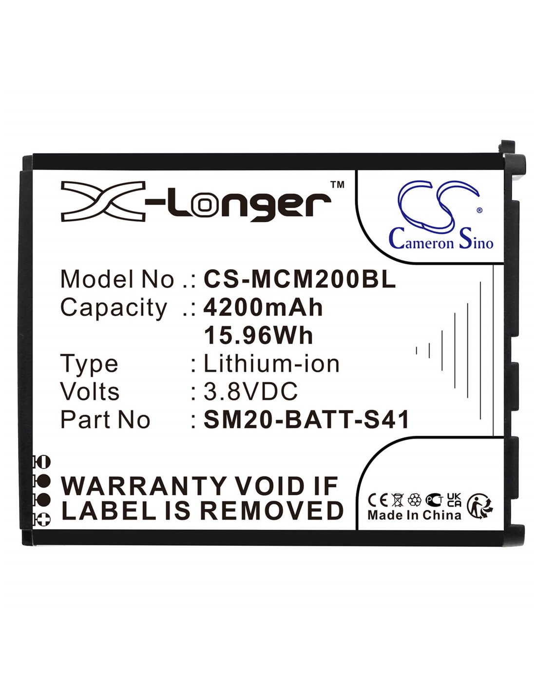 3.8V, Li-ion, 4200mAh, Battery fits M3 Mobile, Sm20, Sm20 X, 15.96Wh