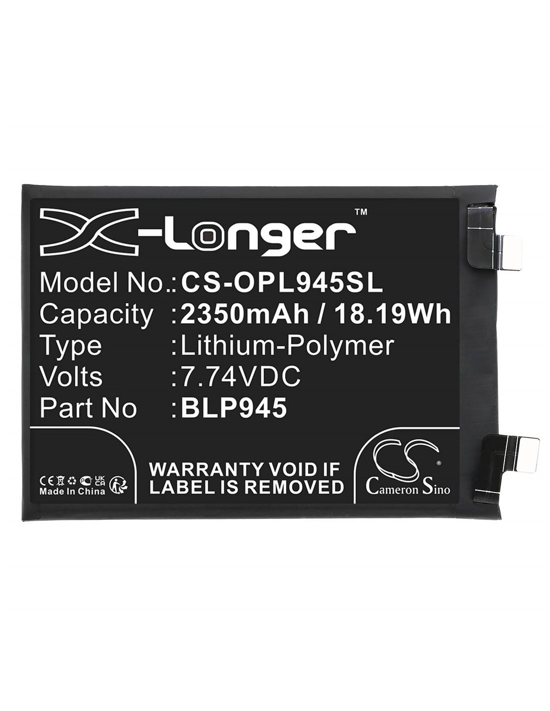 7.74V, Li-Polymer, 2350mAh, Battery fits Oneplus, 10t 5g, Ace Pro, 18.19Wh