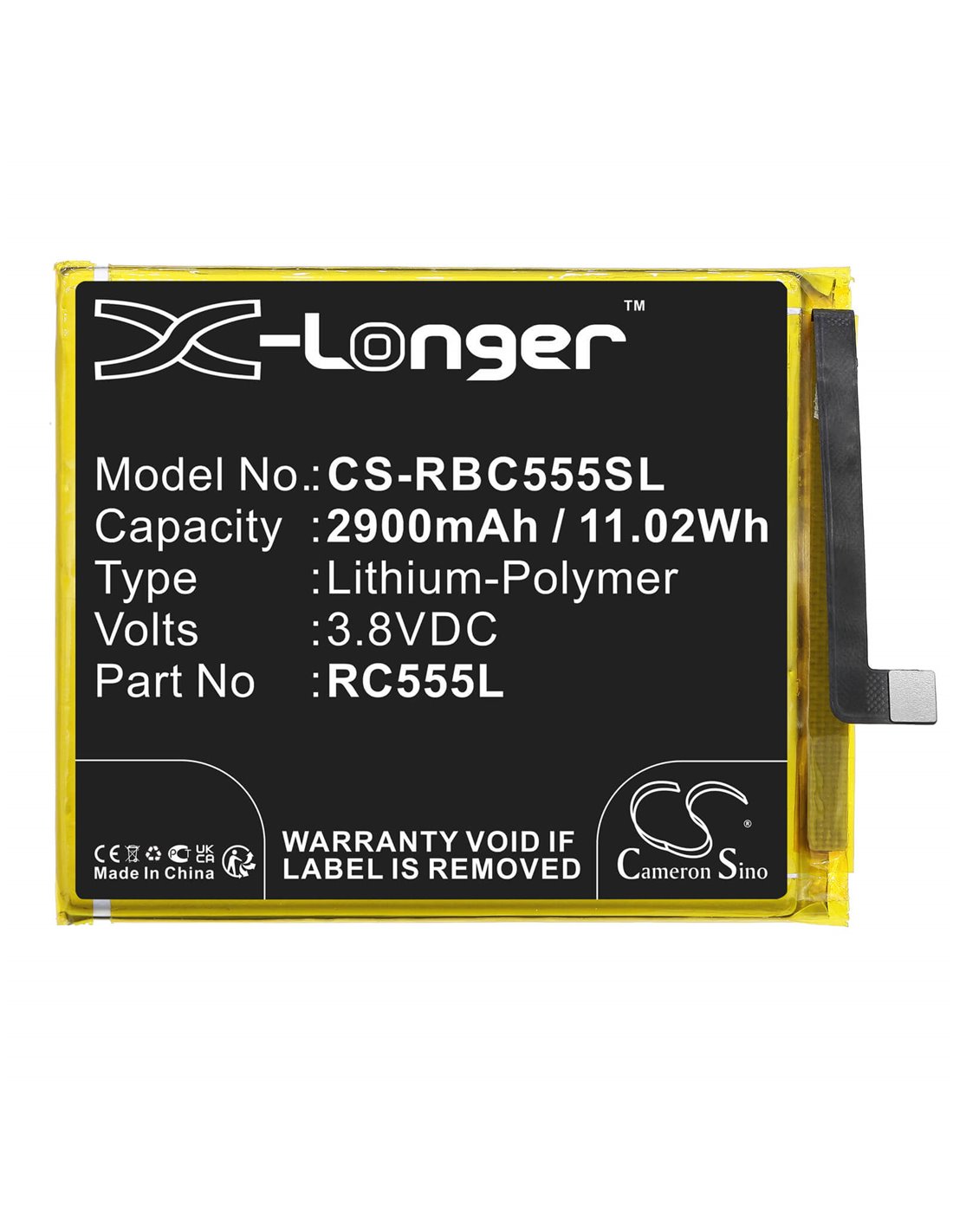 3.8V, Li-Polymer, 2900mAh, Battery fits Orbic, A1203, Orb555lbvzpp, 11.02Wh