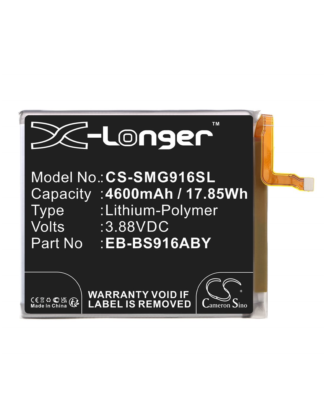 3.88V, Li-Polymer, 4600mAh, Battery fits Samsung, Galaxy S23 Plus, Galaxy S23+, 17.85Wh