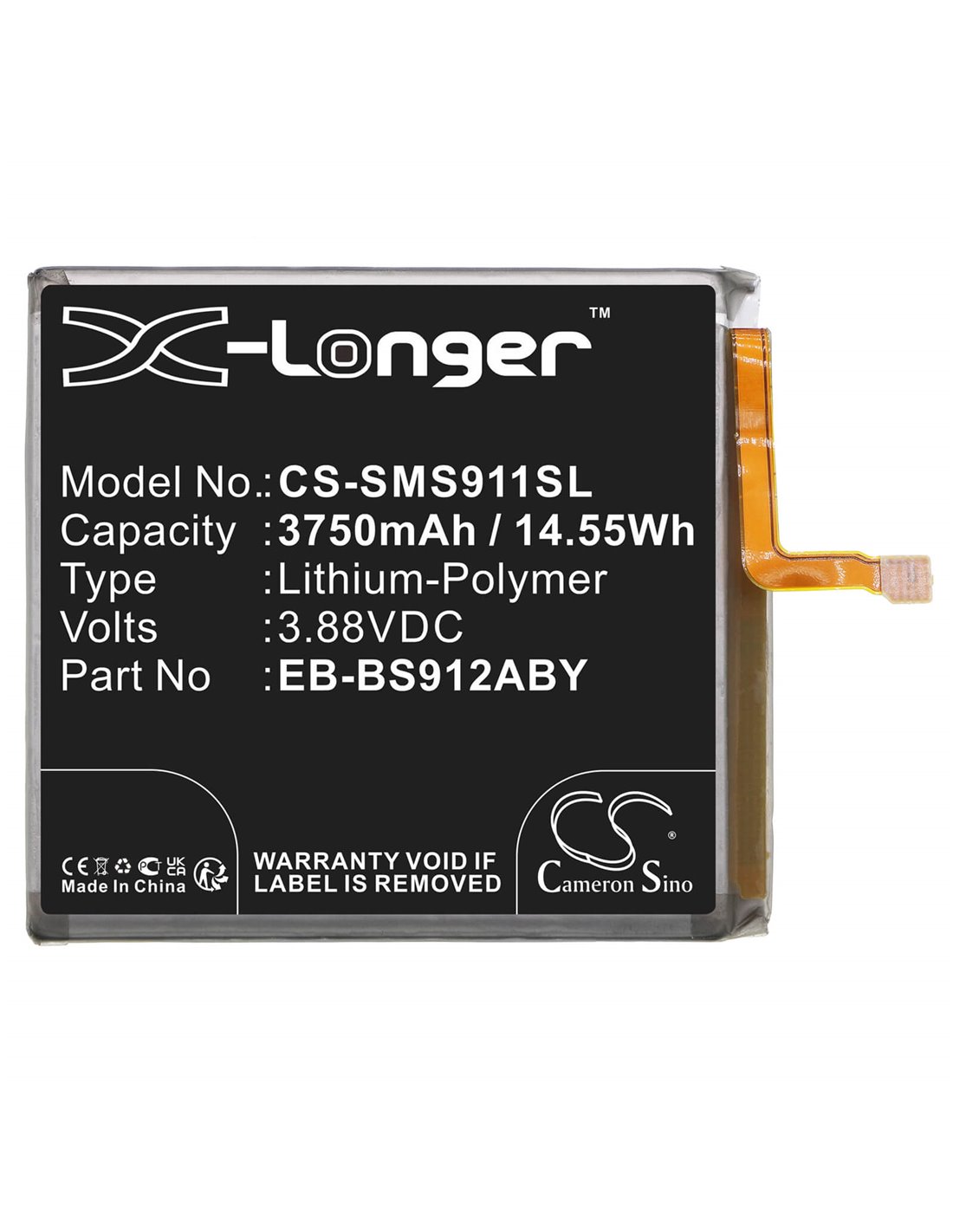 3.88V, Li-Polymer, 3750mAh, Battery fits Samsung, Galaxy S23, Galaxy S23 5g, 14.55Wh
