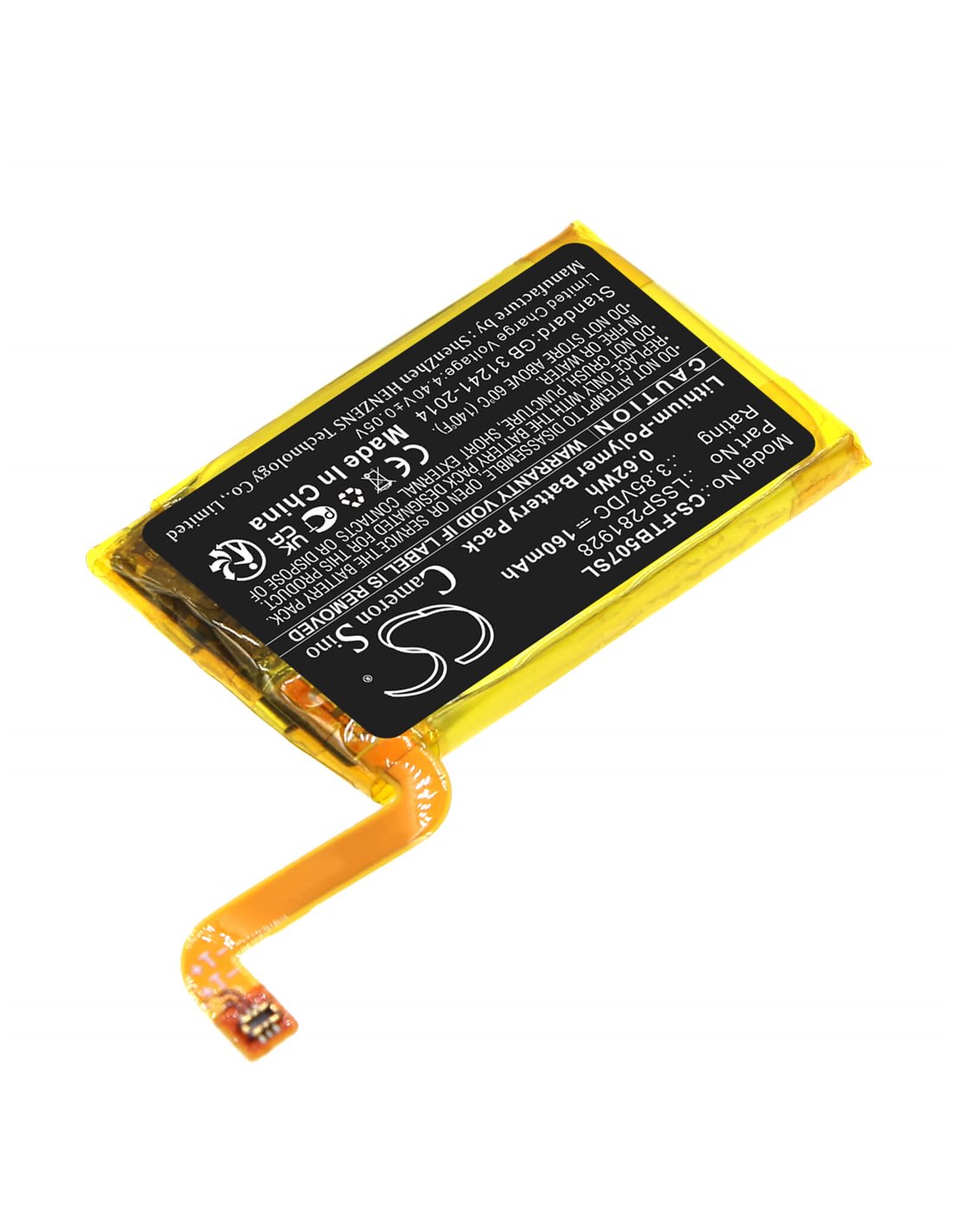 3.85V, Li-Polymer, 160mAh, Battery fits Fitbit, Fb507, Versa 2, 0.62Wh