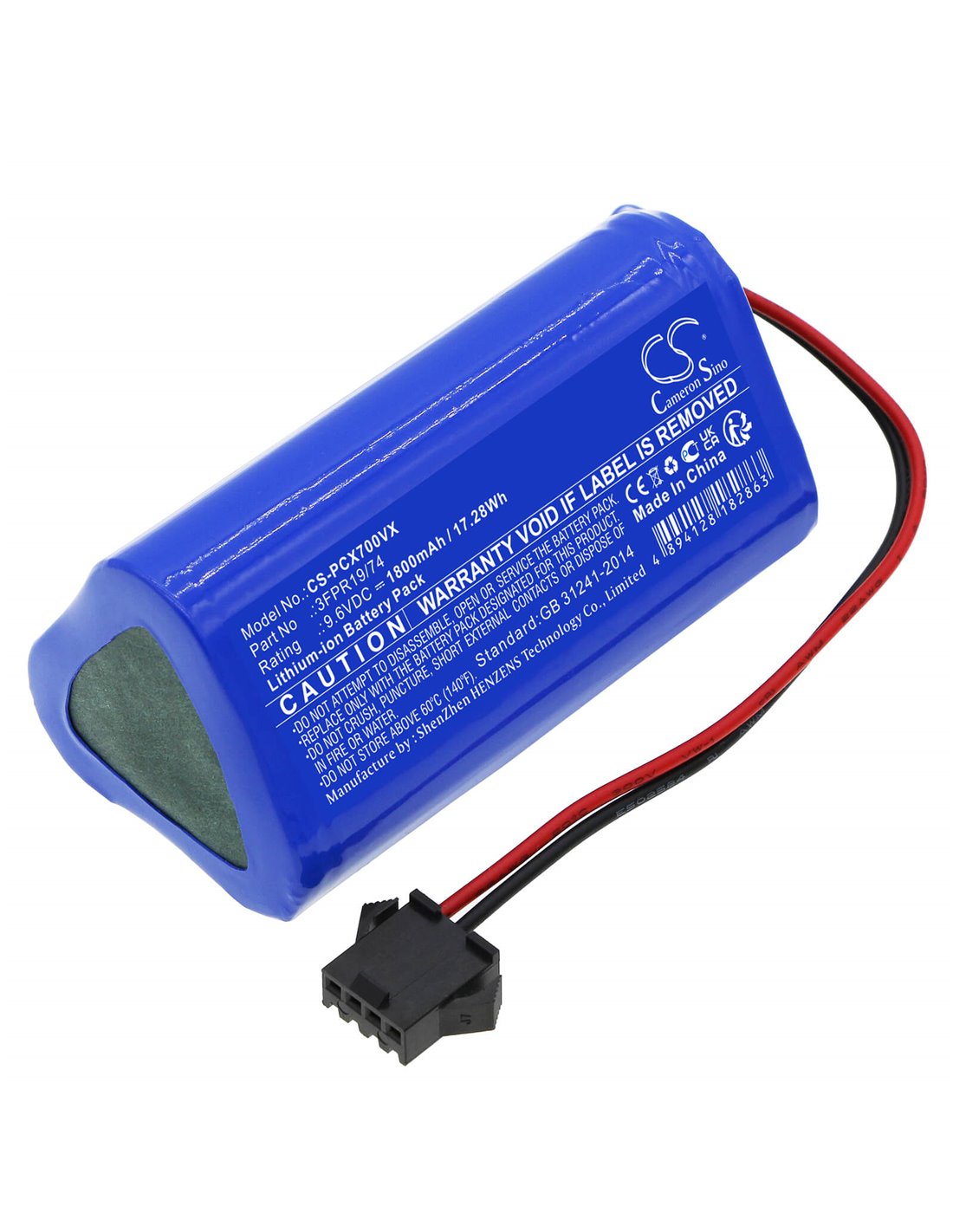 9.6V, Li-ion, 1800mAh, Battery fits Pure Clean, Pucrcx70 ( Version 2 ), 17.28Wh
