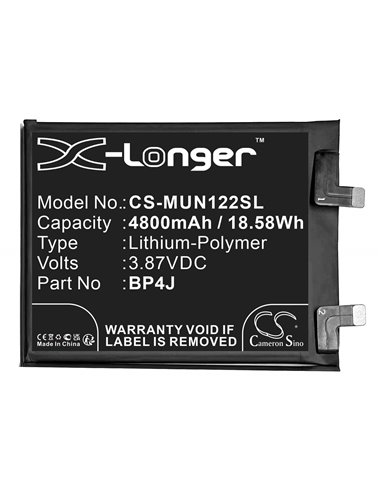 3.87V, Li-Polymer, 4800mAh, Battery fits Redmi, 22101316ucp, 22101316up, 18.58Wh