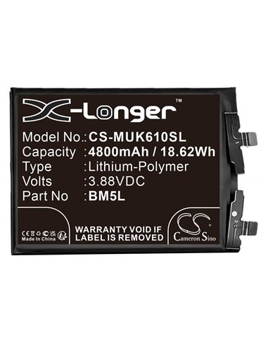3.88V, Li-Polymer, 4800mAh, Battery fits Redmi, 22127rk46c, K60 Pro, 18.62Wh