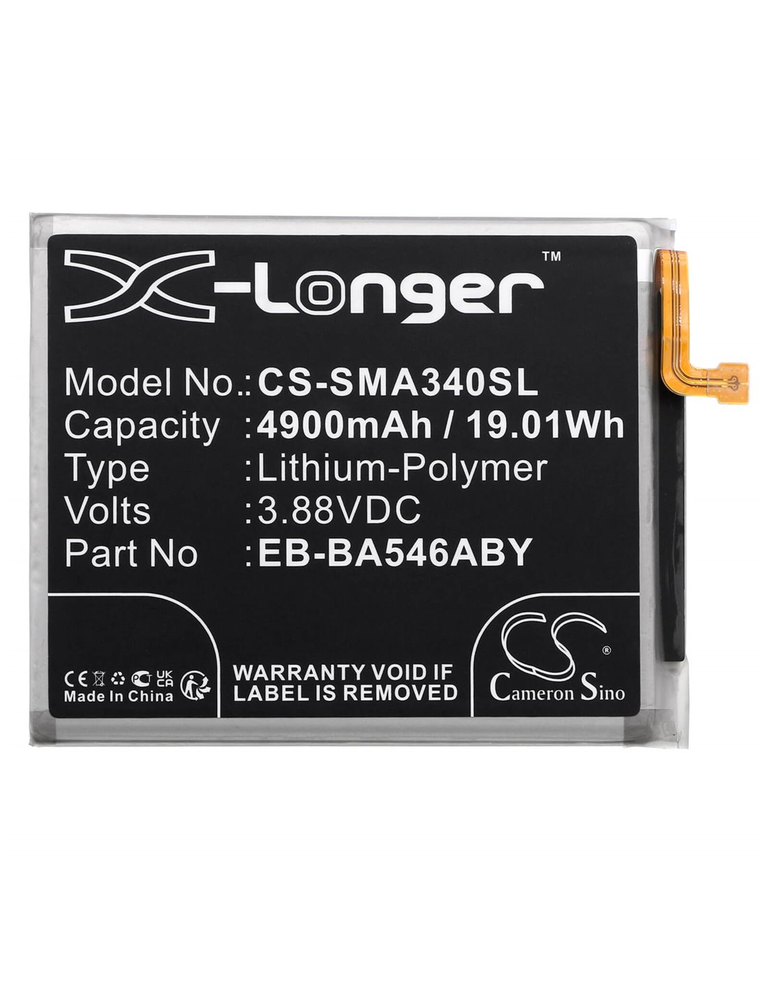 3.88V, Li-Polymer, 4900mAh, Battery fits Samsung, Galaxy A34 5g, Galaxy A34 5g 2023, 19.01Wh