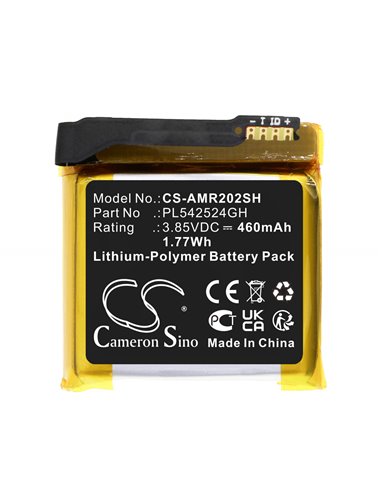 3.85V, Li-Polymer, 460mAh, Battery fits Amazfit, A2023, Gtr 2e, 1.77Wh