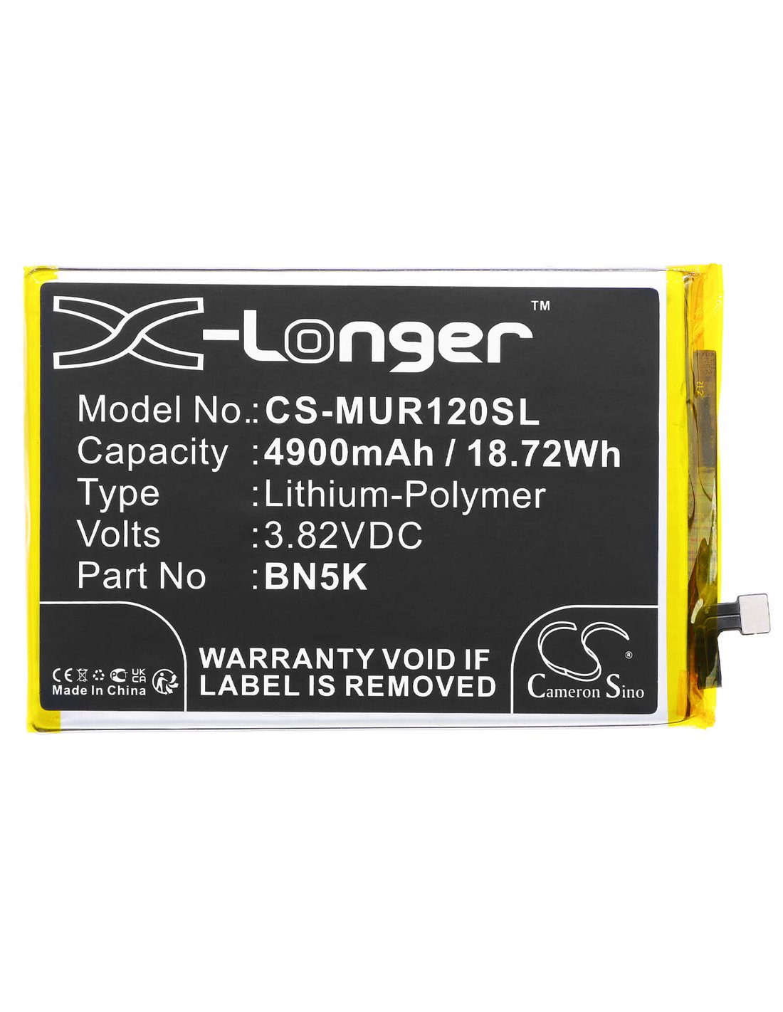 3.82V, Li-Polymer, 4900mAh, Battery fits Redmi, 11a, 12c, 18.72Wh