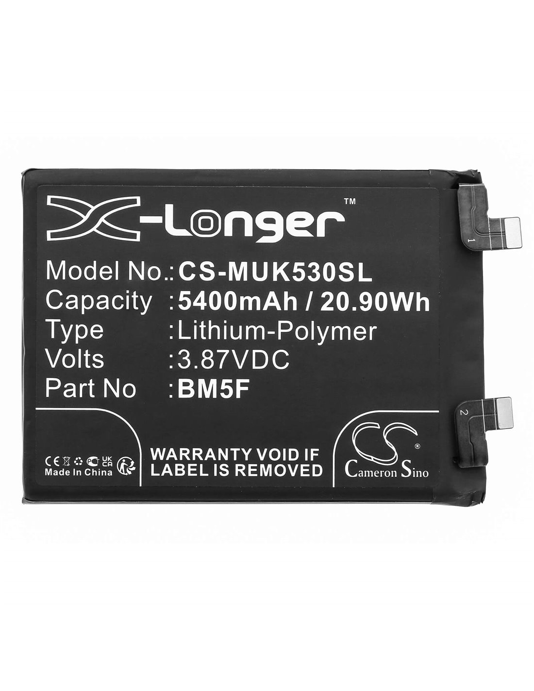 3.87V, Li-Polymer, 5400mAh, Battery fits Redmi, 22041211ac, K50, 20.90Wh