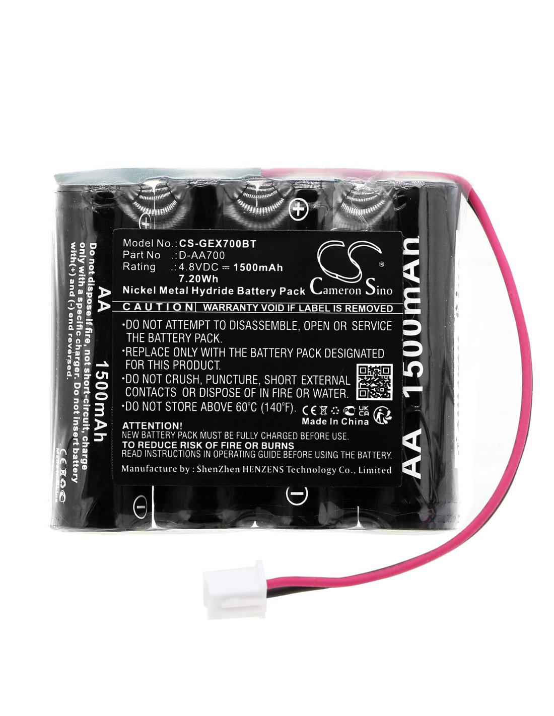 4.8V, Ni-MH, 1500mAh, Battery fits Ge, Control Panel, Simon Home Security, 7.20Wh