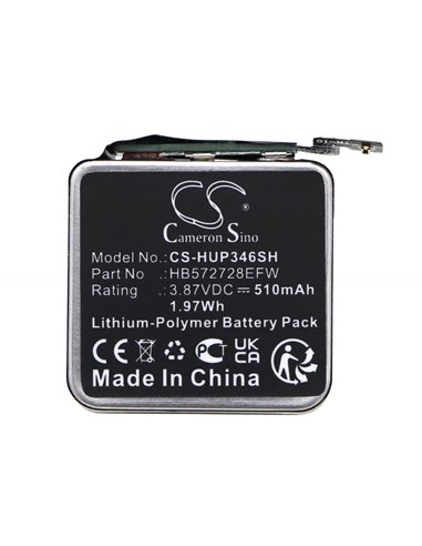 3.87V, Li-Polymer, 530mAh, Battery fits Huawei, Watch Gt3 Pro 46mm, 2.05Wh