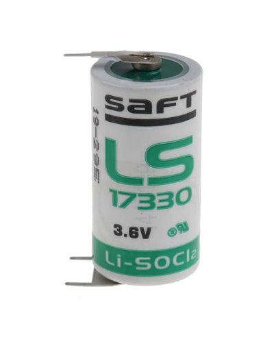 Saft LS17330 2/3 A 3.6V 2100mAh Lithium Battery with PC Pins - Single Positive & Dual Negative Terminals