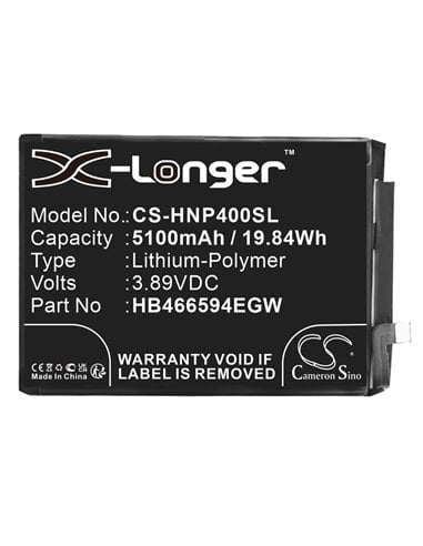 3.89V, Li-Polymer, 5100mAh, Battery fits Honor, Play 40, Wdy-an00, 19.84Wh
