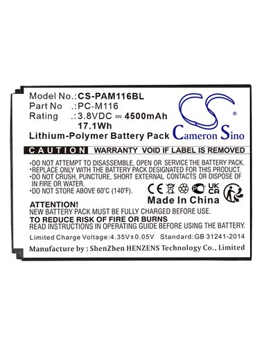 3.8V, Li-Polymer, 4500mAh, Battery fits Pax, X3s, X5, 17.1Wh
