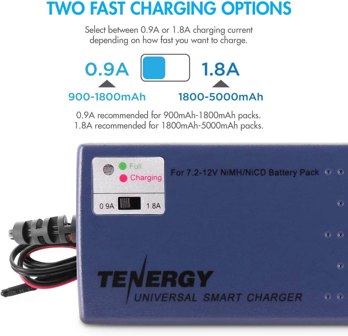 Tenergy Smart Battery Charger for NiMH/NiCd 7.2V-12V 6S-10S Battery Packs Charger/Adapter Tenergy