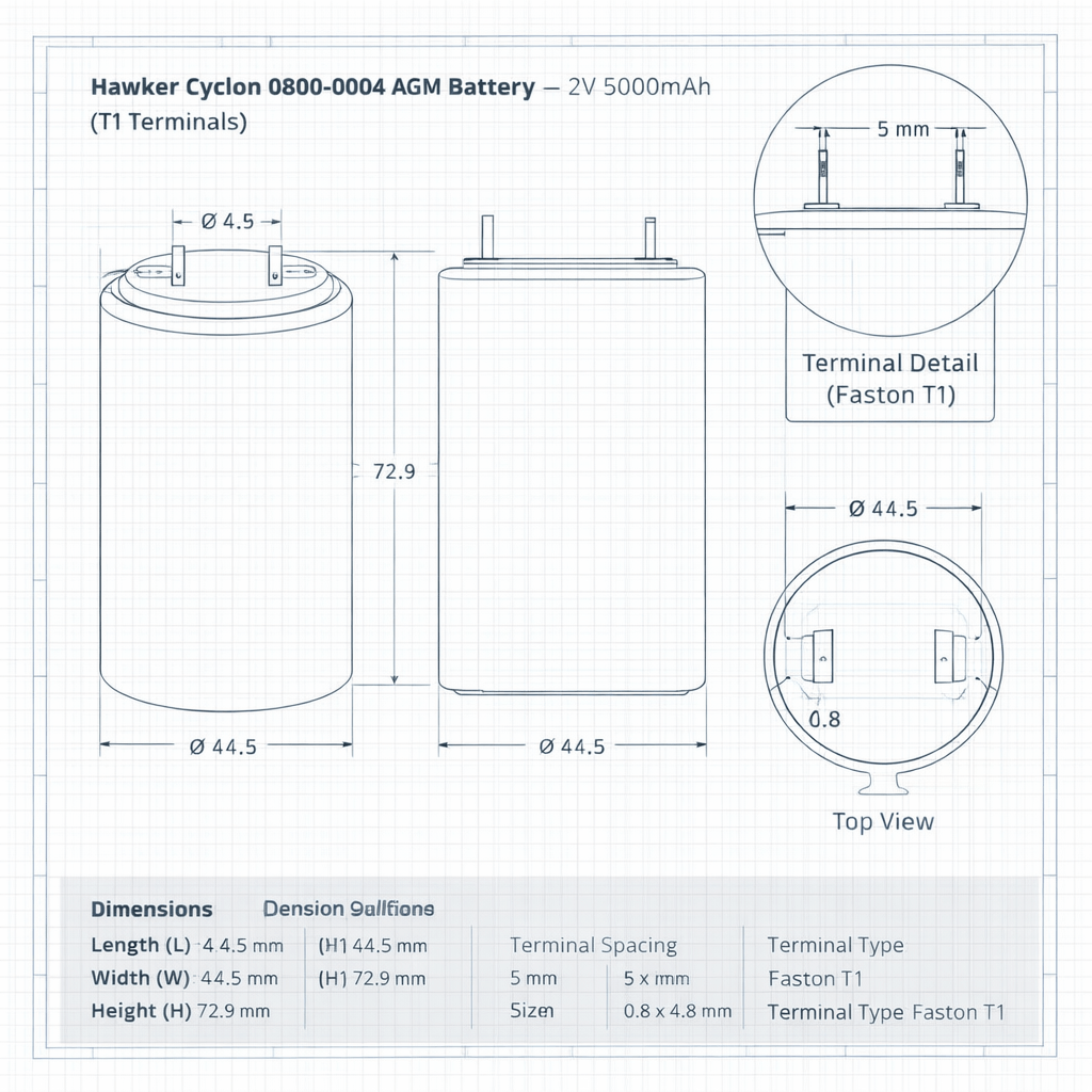 Hawker Cyclon Battery Fit's 0800-0004, 2v 5ah Sealed Lead Acid Hawker Cyclon