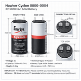 Hawker Cyclon Battery Fit's 0800-0004, 2v 5ah Sealed Lead Acid Hawker Cyclon