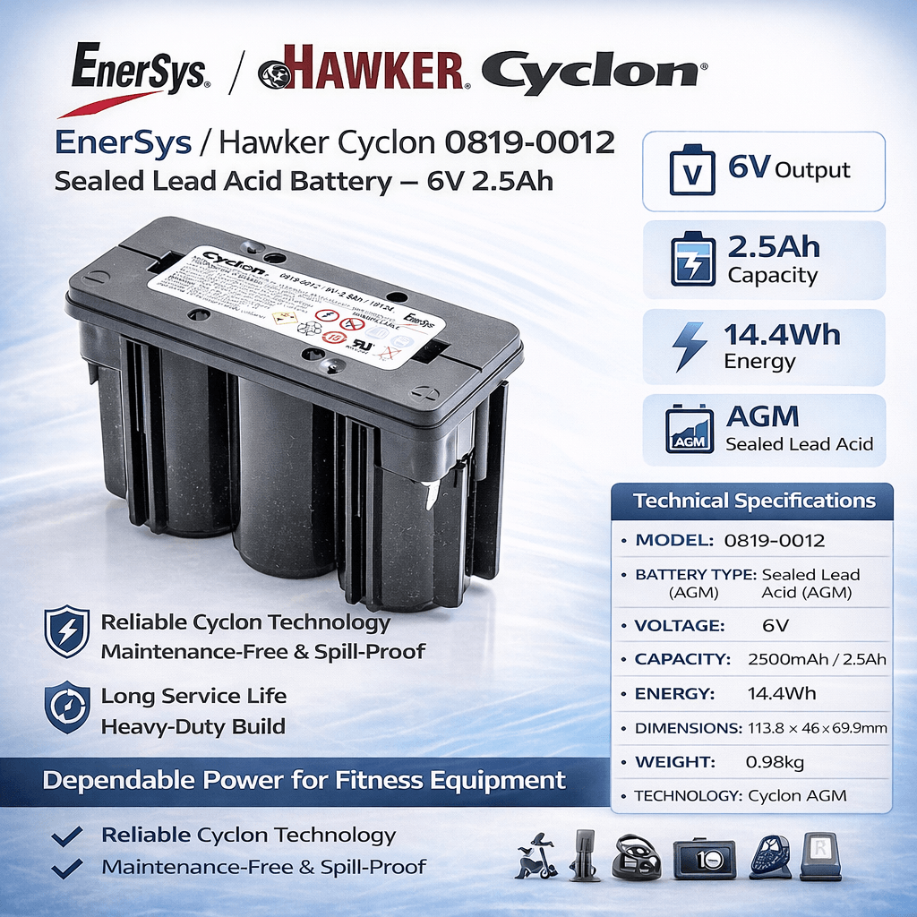 2.5Ah Hawker Lifefitness Excercise Bike Cyclon Battery Fit's 0819-0012, 0819-1006 Sealed Lead Acid Hawker Cyclon