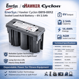 2.5Ah Hawker Lifefitness Excercise Bike Cyclon Battery Fit's 0819-0012, 0819-1006 Sealed Lead Acid Hawker Cyclon