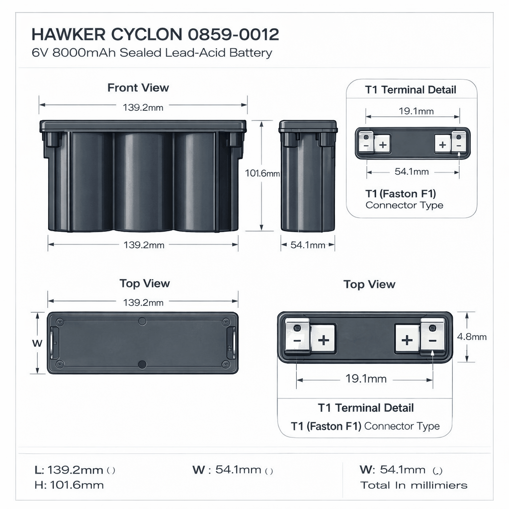 Hawker Cyclon Battery Fit's 0859-0012, 6v 8ah Sealed Lead Acid Hawker Cyclon