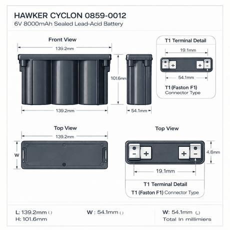 Hawker Cyclon Battery Fit's 0859-0012, 6v 8ah Sealed Lead Acid Hawker Cyclon