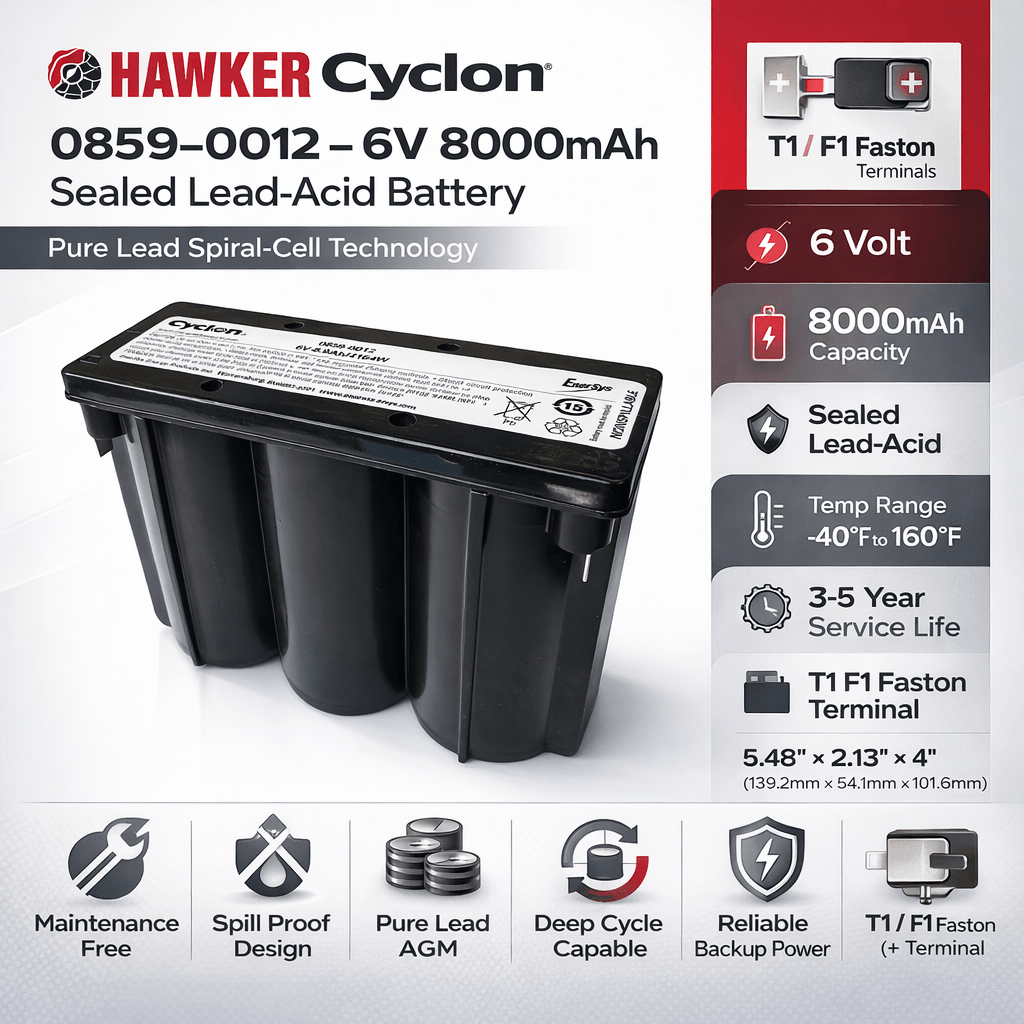 Hawker Cyclon Battery Fit's 0859-0012, 6v 8ah Sealed Lead Acid Hawker Cyclon