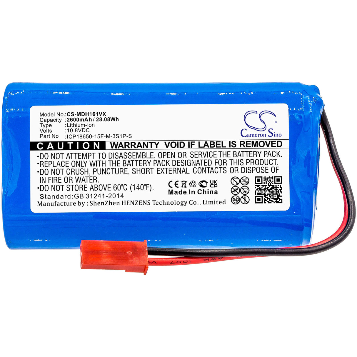 10.8V, Li-ion, 2600mAh, Vacuum battery fits Easyhome, Homenice, Sr3001, 28.08Wh Vacuum Cameron Sino Technology Limited
